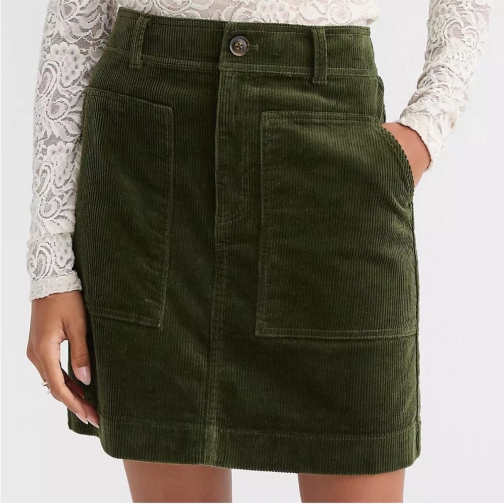LOFT Green Corduroy Mini Skirt